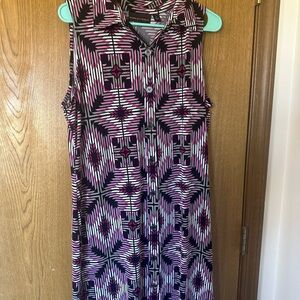 Geometric Sleeveless Dress - Black and Pink